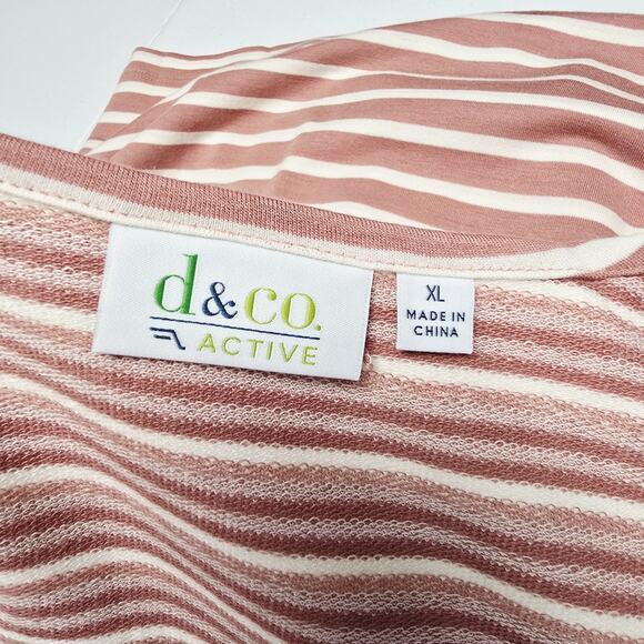 Denim & Company D&Co Active Cardigan Sweater Sz XL Pink Stripe Waterfall Jacket - Picture 7 of 9